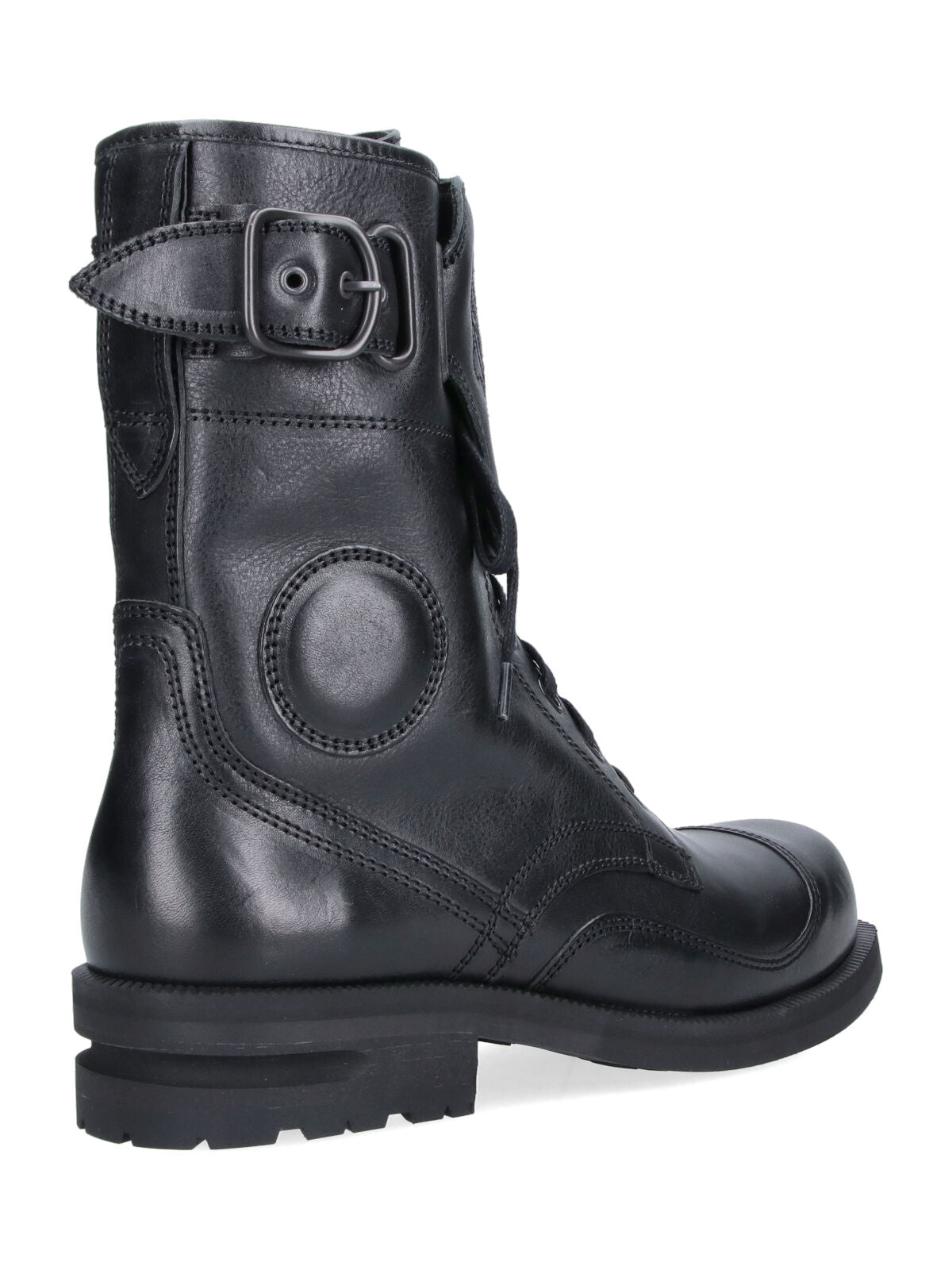 Black Lace-Up Buckle Leather Boots
