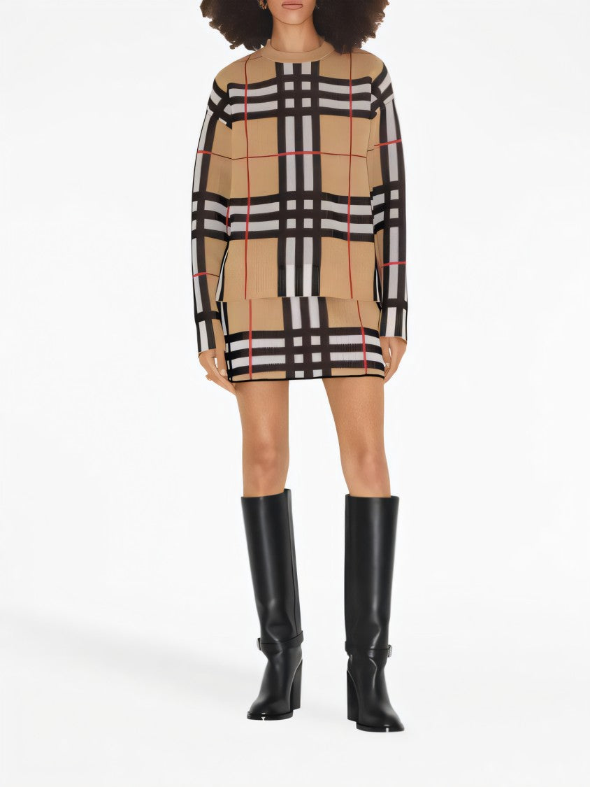 Bold Check Pattern Sweater with Textured Finish