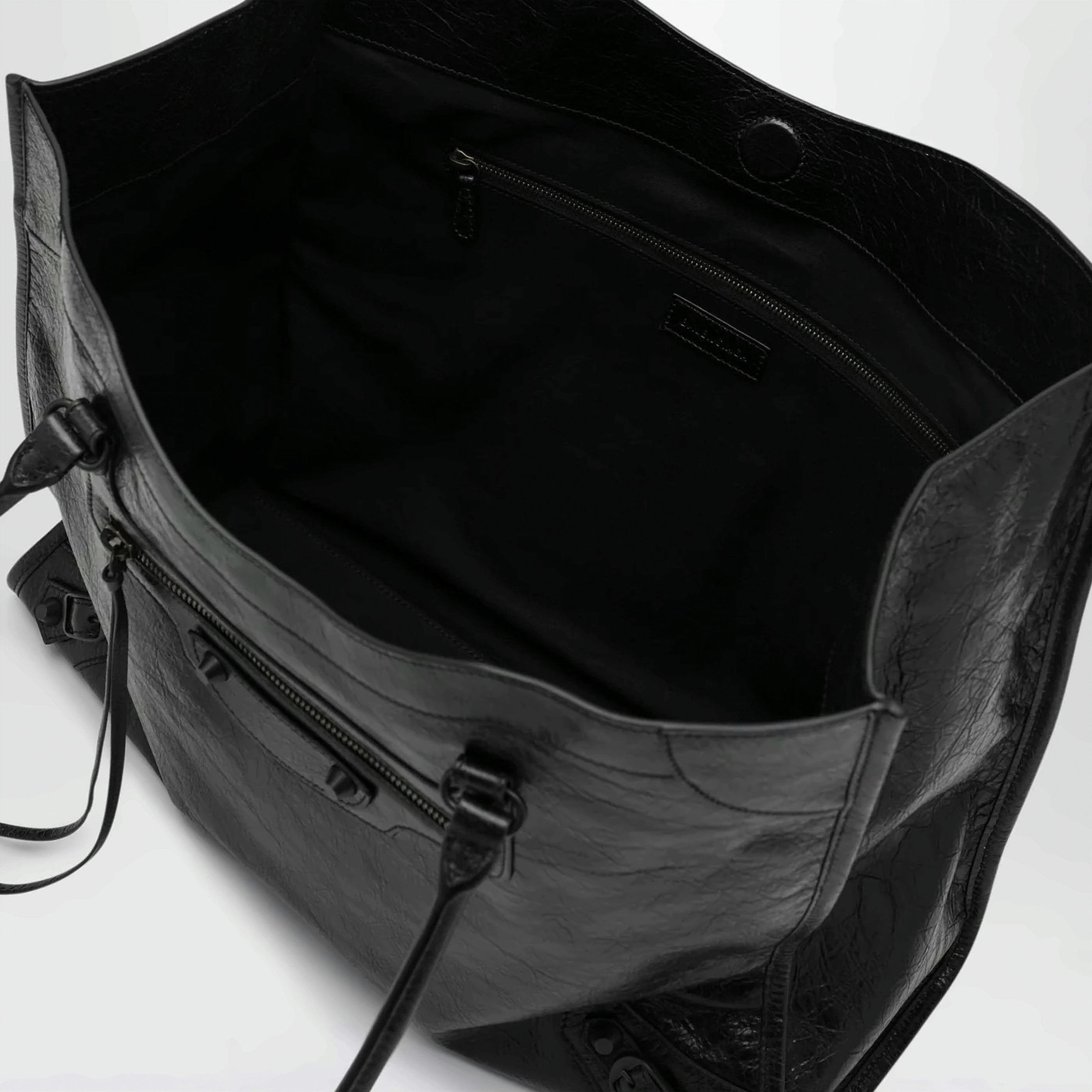 Medium Black Lamb Leather Tote Bag with Glossy Finish