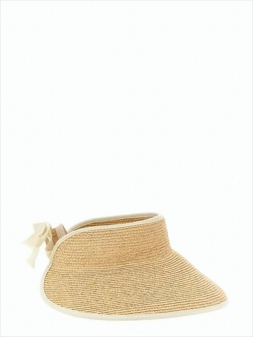 Wide-Brimmed Raffia Visor Hat with Bow Detail
