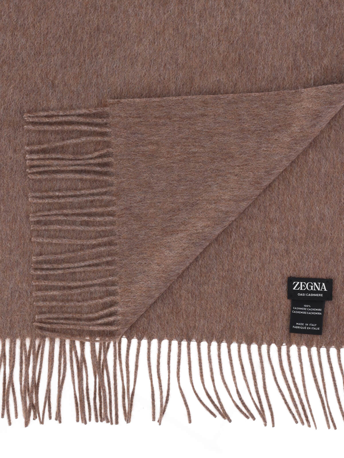 Light Brown Cashmere Scarf With Leather Patch