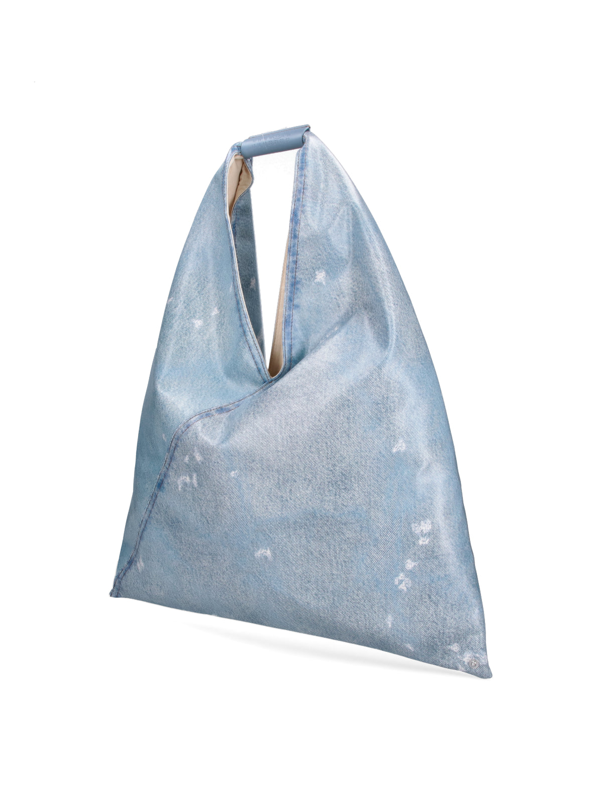 Triangular Denim-Effect Bag with Structured Handle