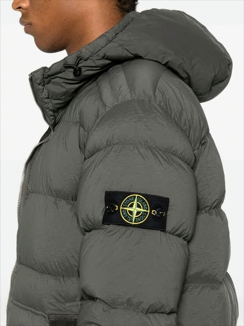 Quilted Hooded Down Jacket with Distinctive Patch Logo
