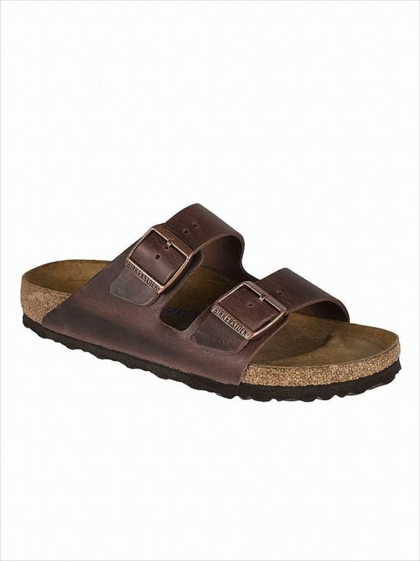 Classic Two-Strap Brown Leather Sandal with Adjustable Buckles