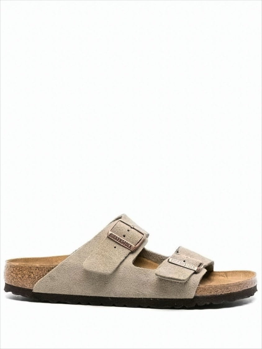 Suede Two-Strap Sandals with Adjustable Buckles
