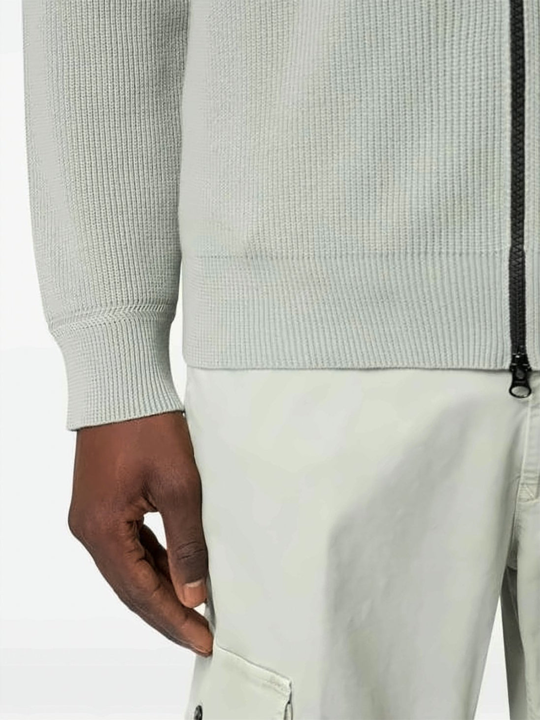 Ribbed Knit Zip-Up Sweater with High Collar