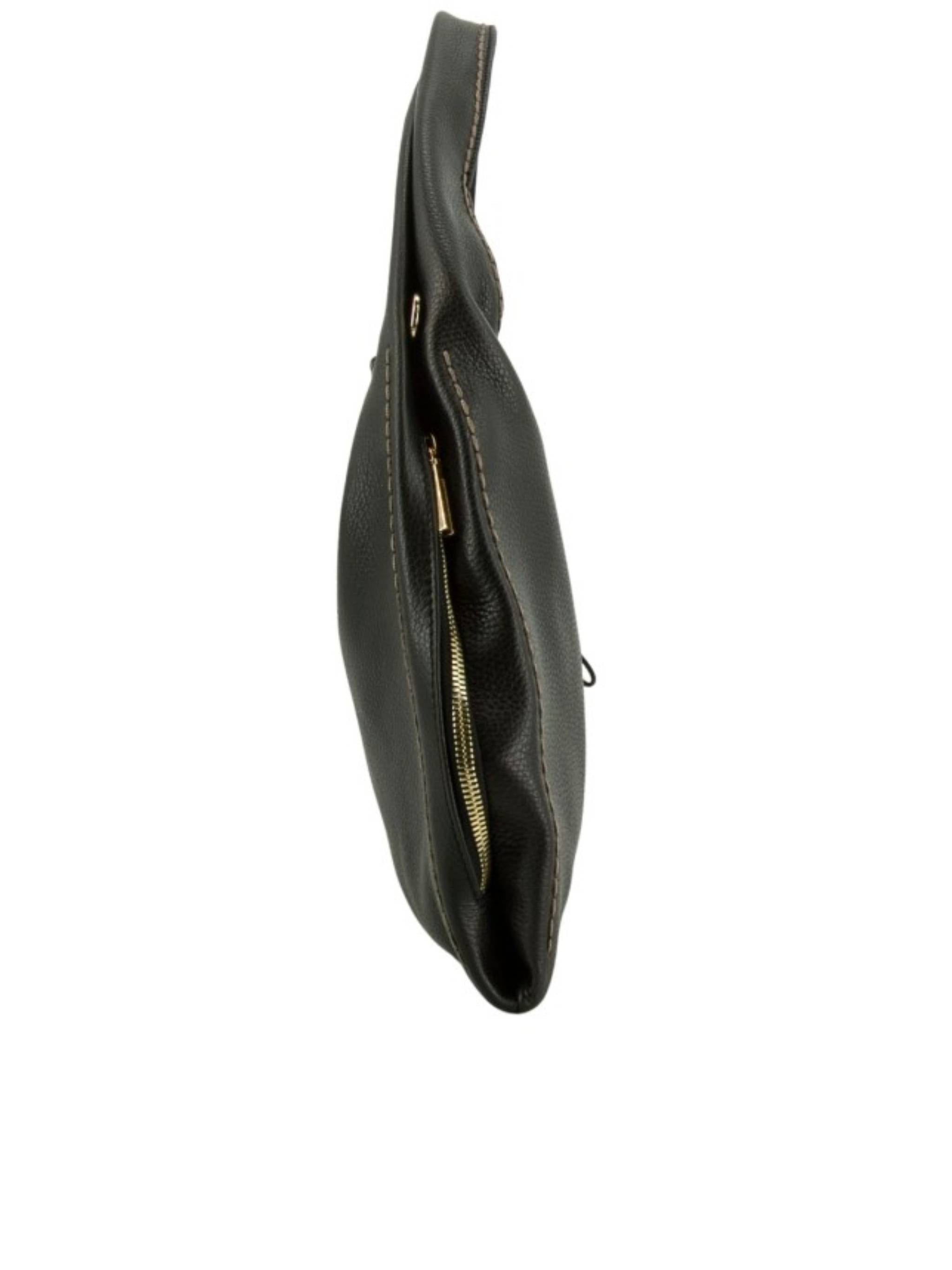 Black California Leather Oval Wooden Bag