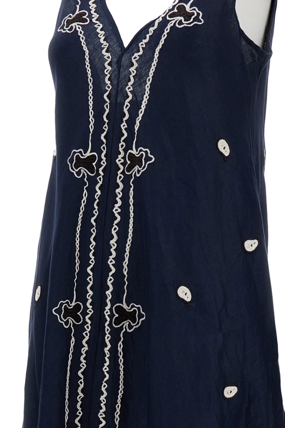 Intricately Embroidered A-Line Linen Dress