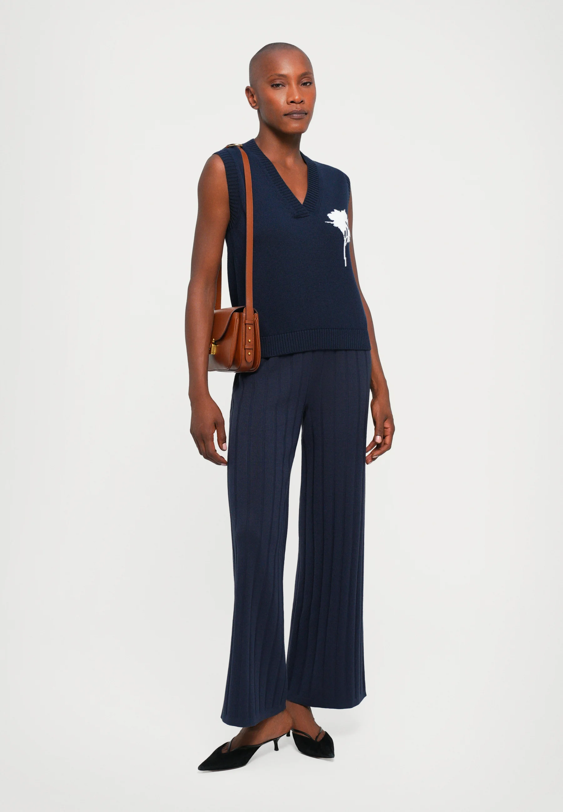 Ribbed Wide-Leg Pants With Relaxed Fit