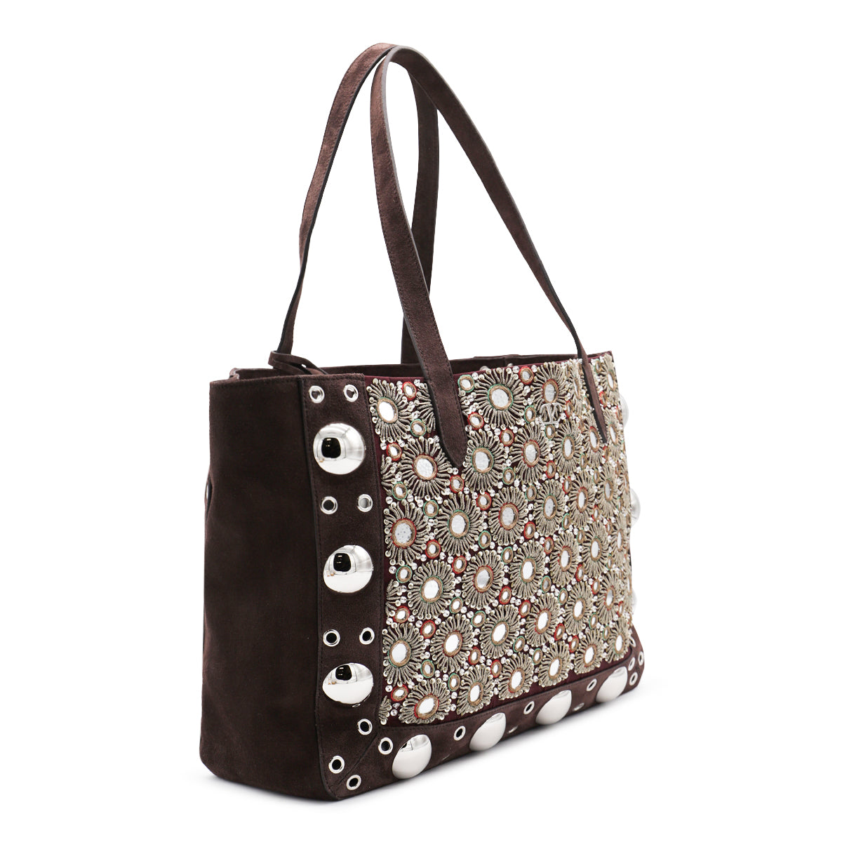 Embellished Brown Leather Tote
