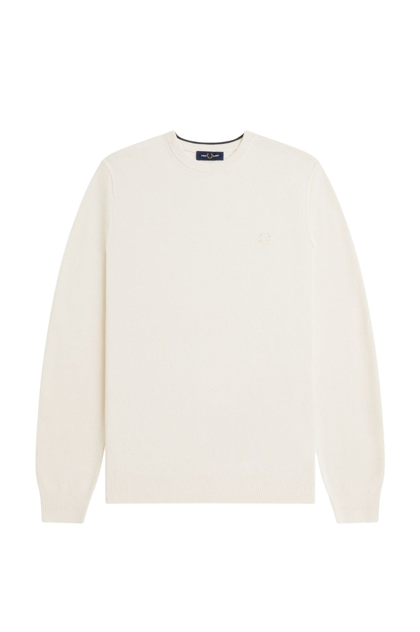 Cream Crewneck Sweater With Ribbed Details