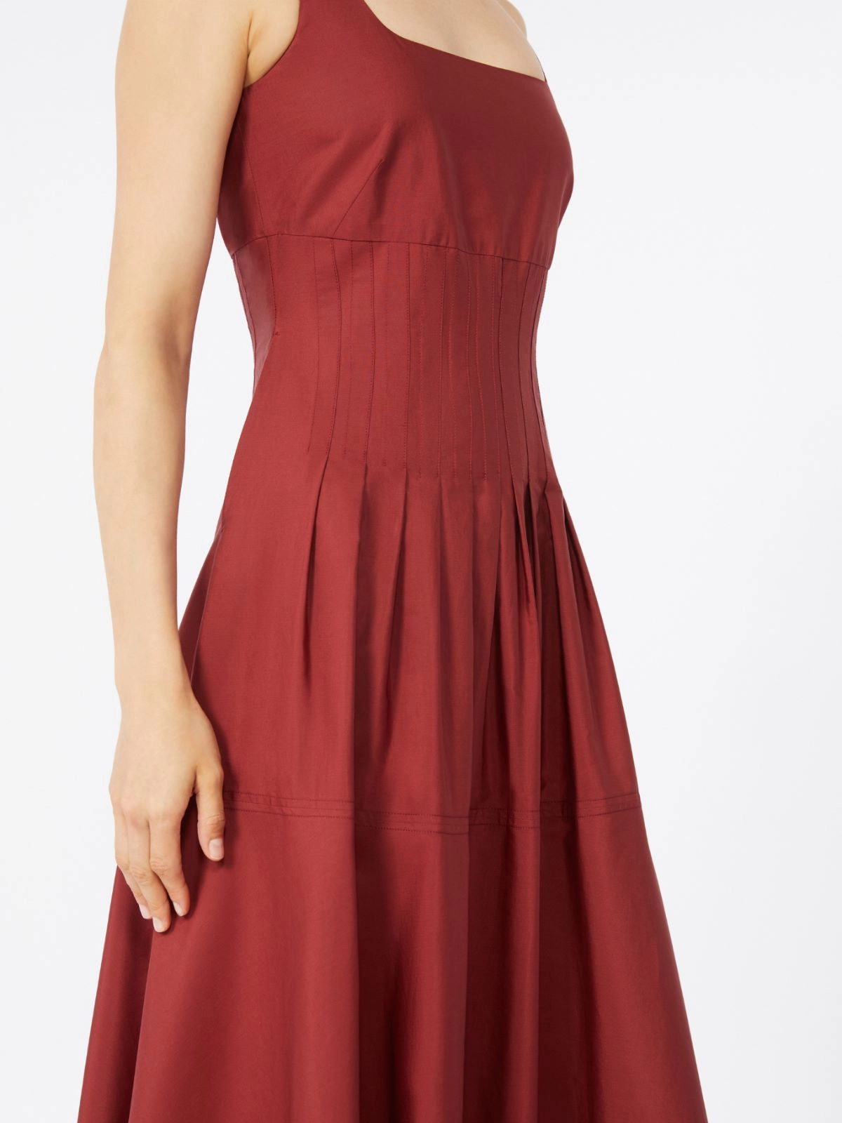 Square Neckline Midi Dress with Flared Skirt