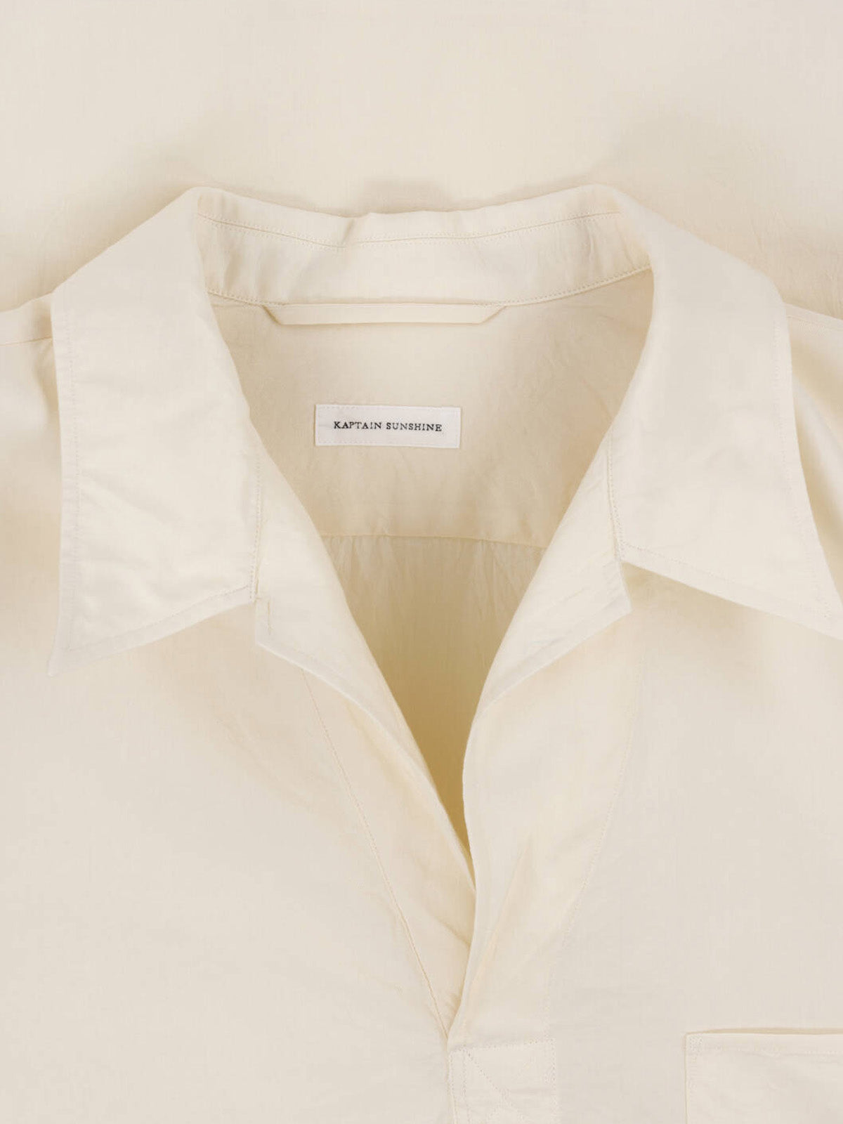 Cream Cotton-Silk Skipper Collar Patch Shirt