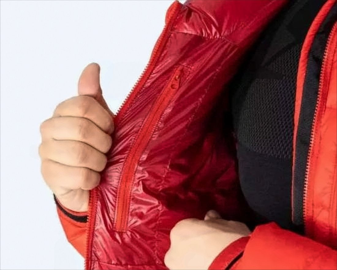 Bright Red Padded Jacket with Horizontal Quilting