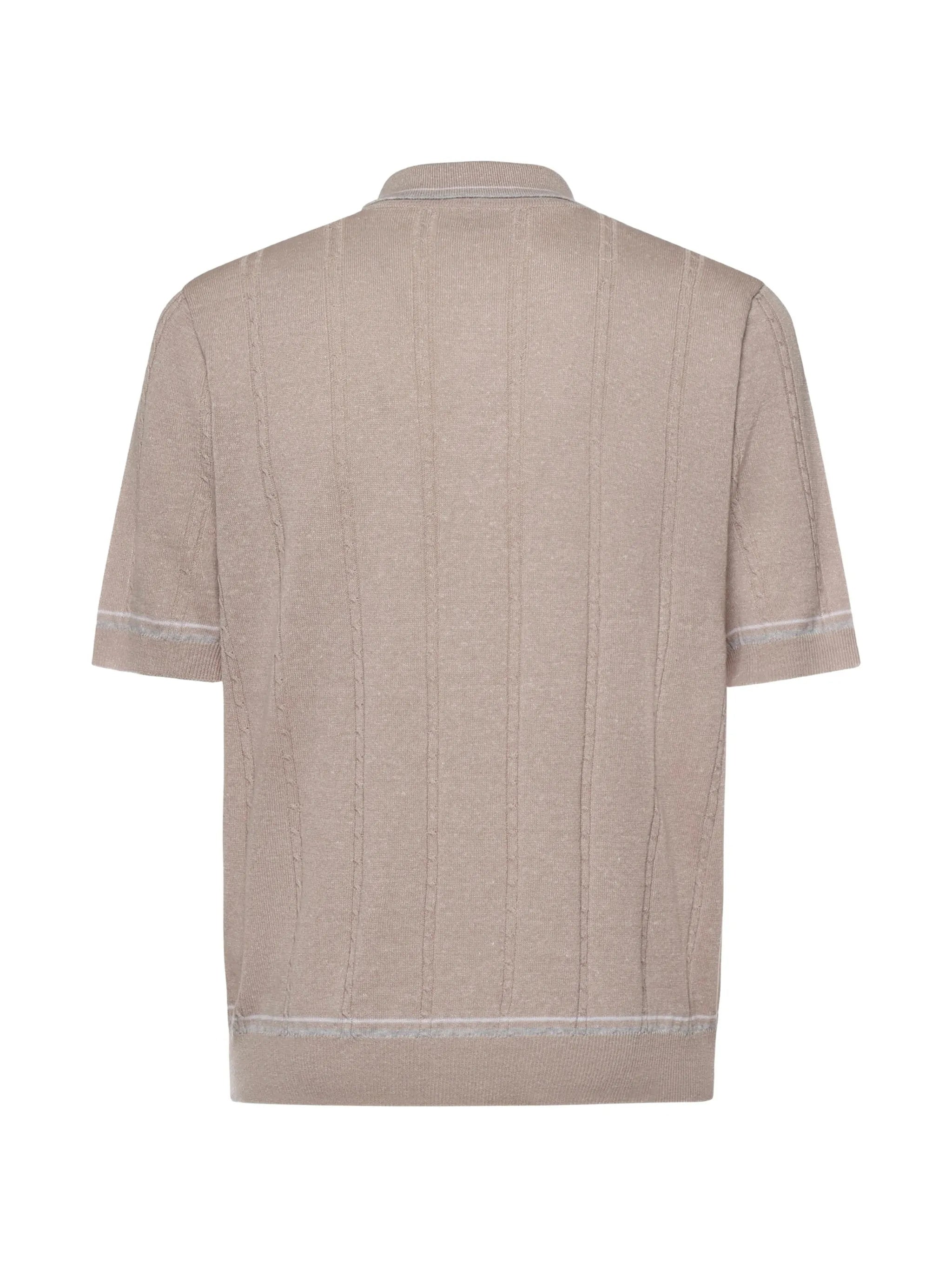 Textured Vertical Stripe Five-Button Polo Shirt