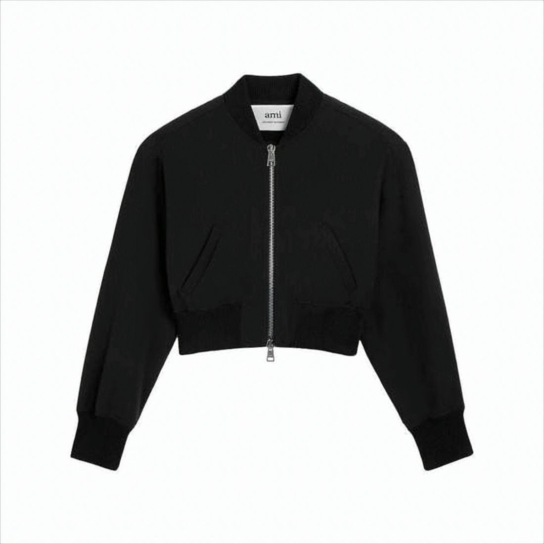Cropped Bomber Jacket with Ribbed Details
