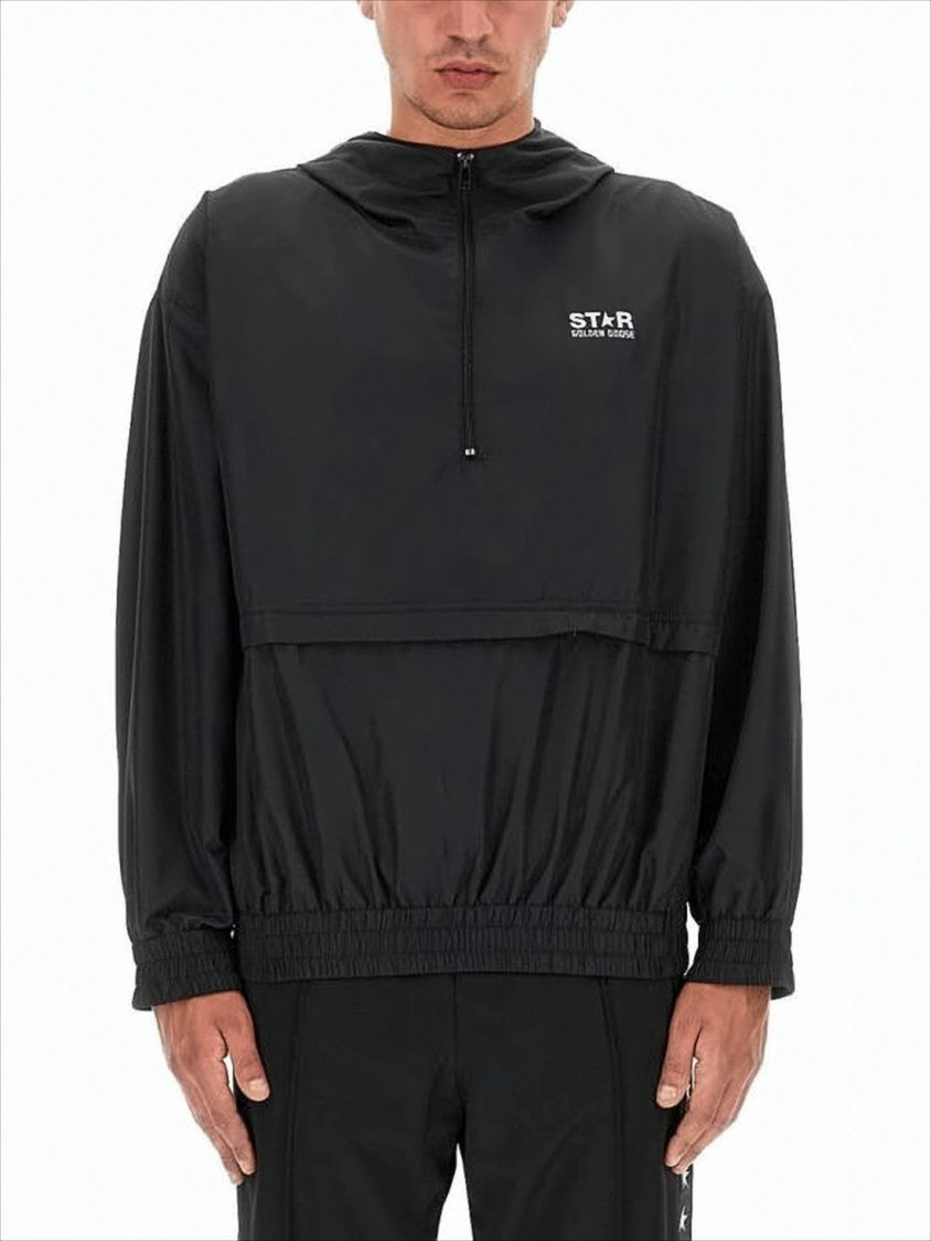 Hooded Pullover with Half-Zip and Logo Detail