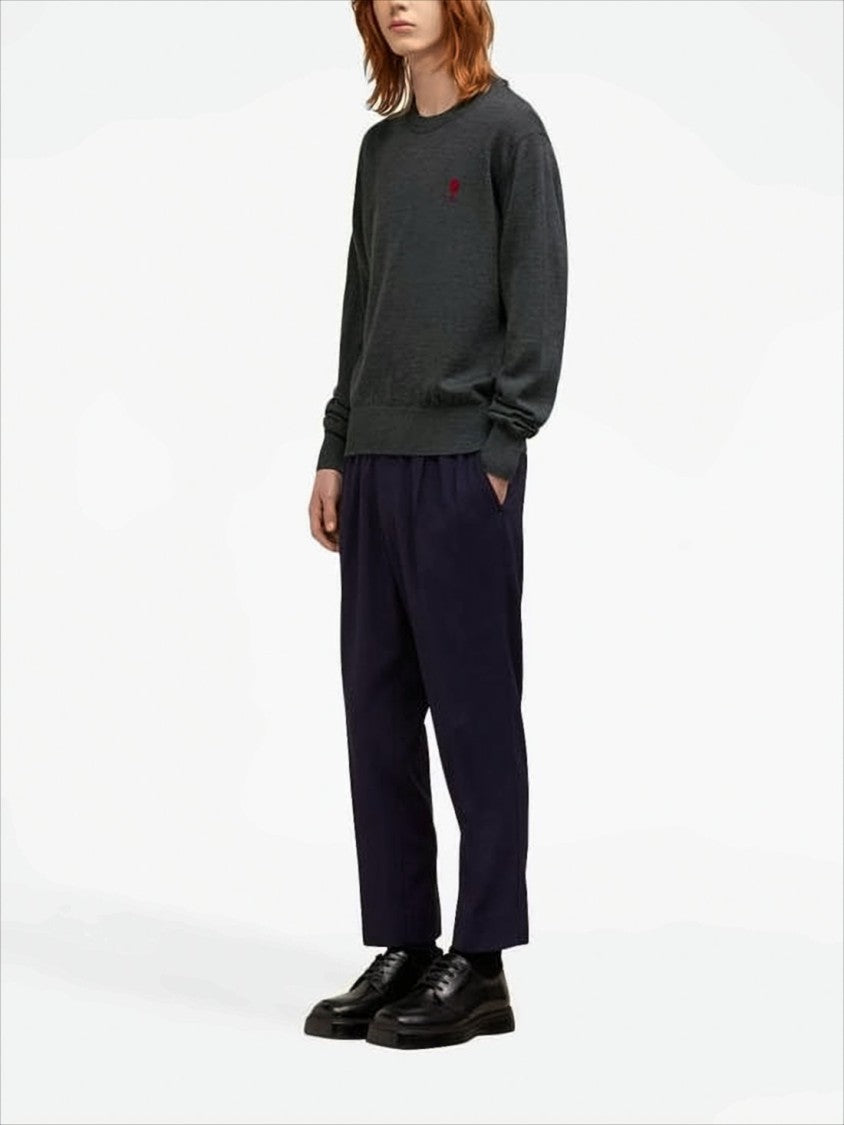 Classic Wool Sweater With Ribbed Details And Signature Logo