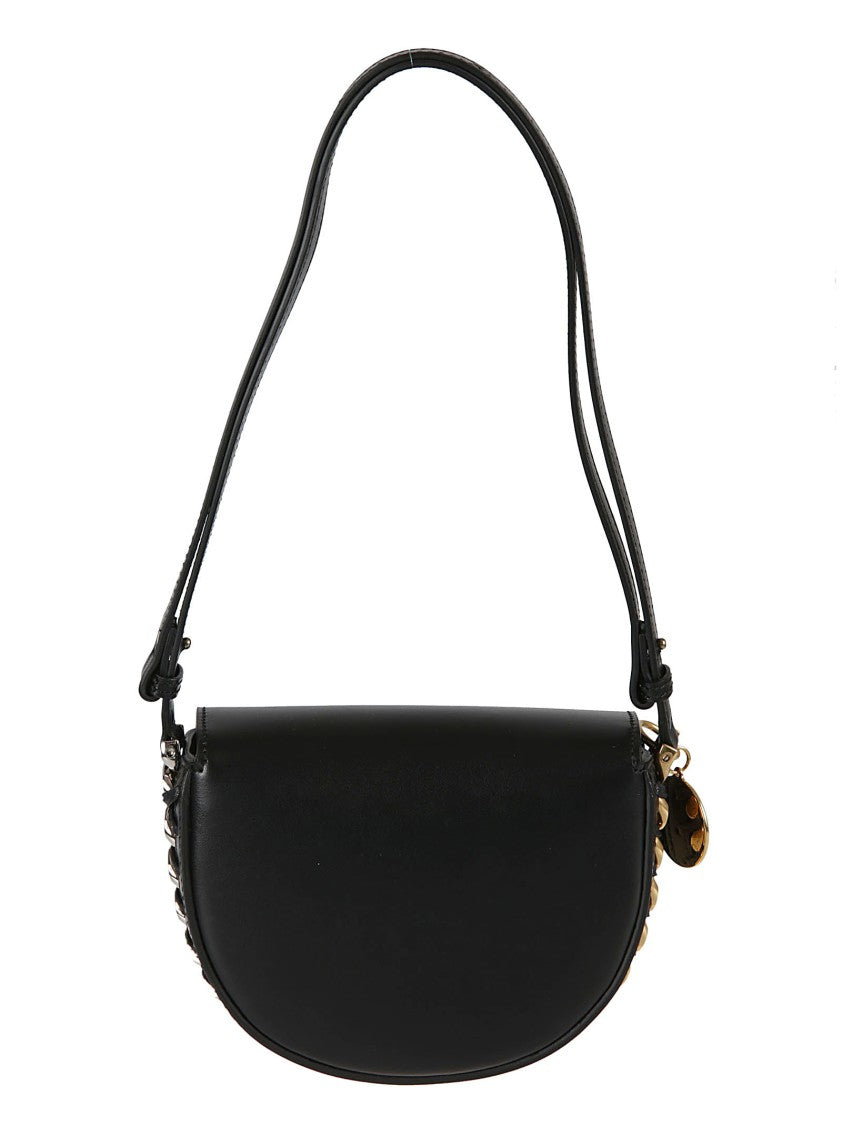 Semi-Circular Black Bag With Gold-Tone Accents