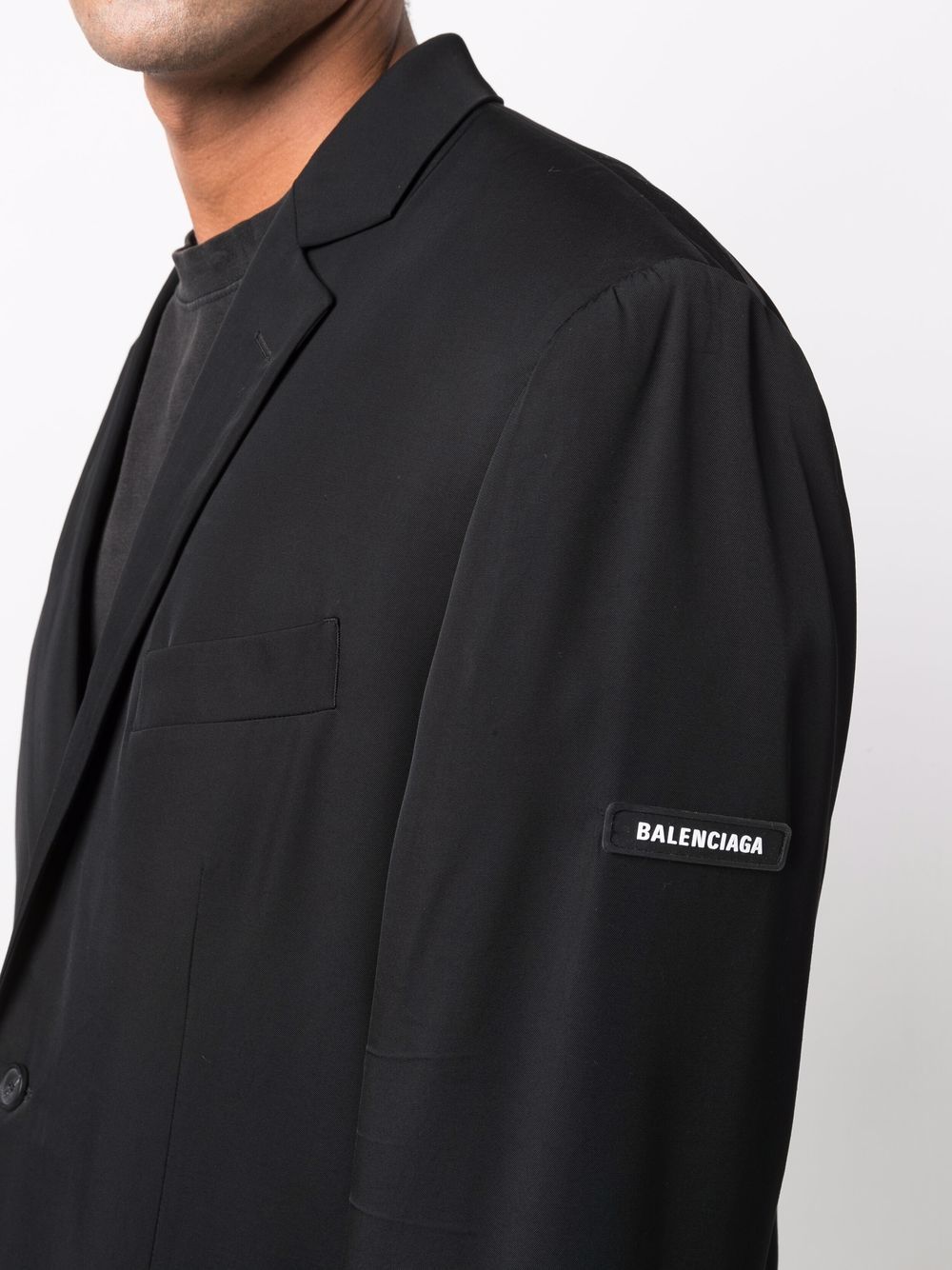 Fluid Viscose Gabardine Jacket with Notch Lapel and Button Detailing