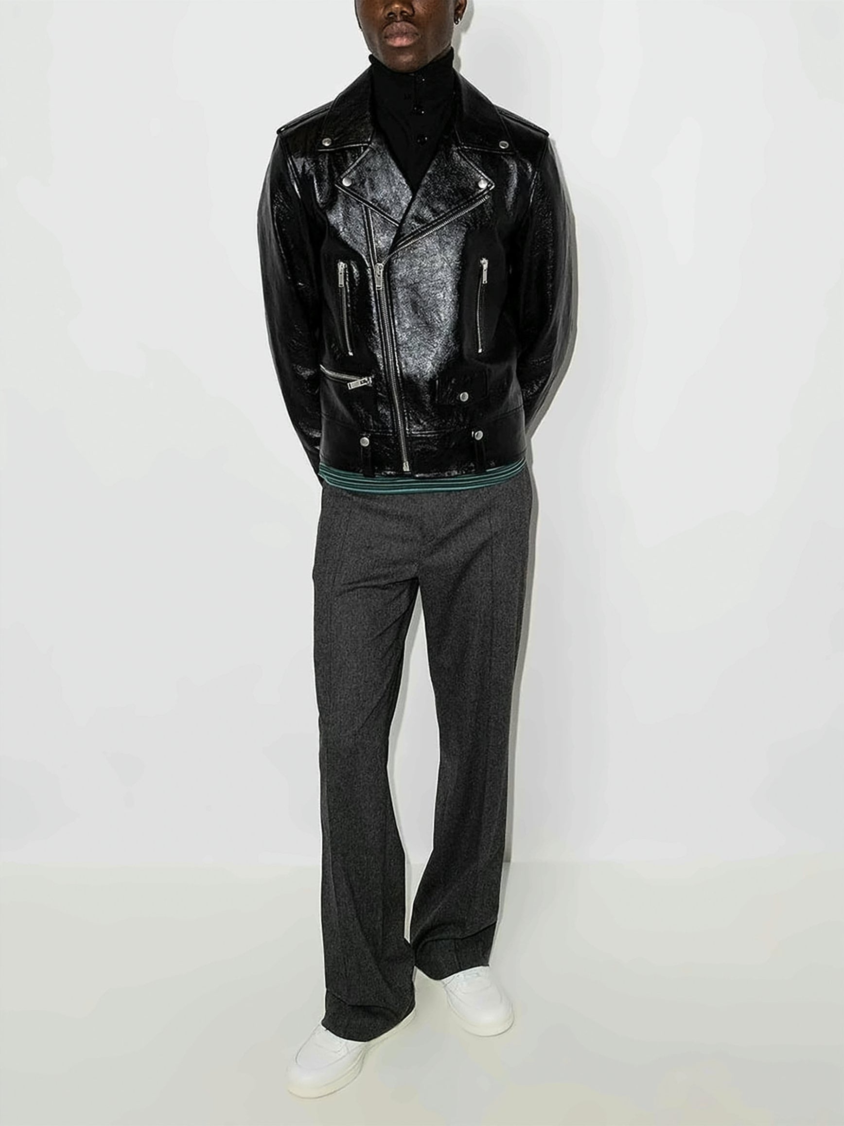 Black Asymmetrical Zipper Leather Jacket