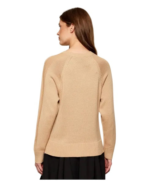 Knit Sweater with V-Neckline and Ribbed Details