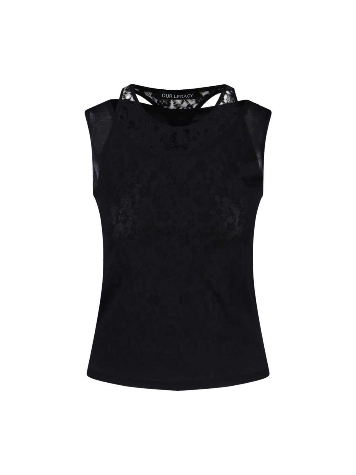 Black Sleeveless Lace Detail Tank Top