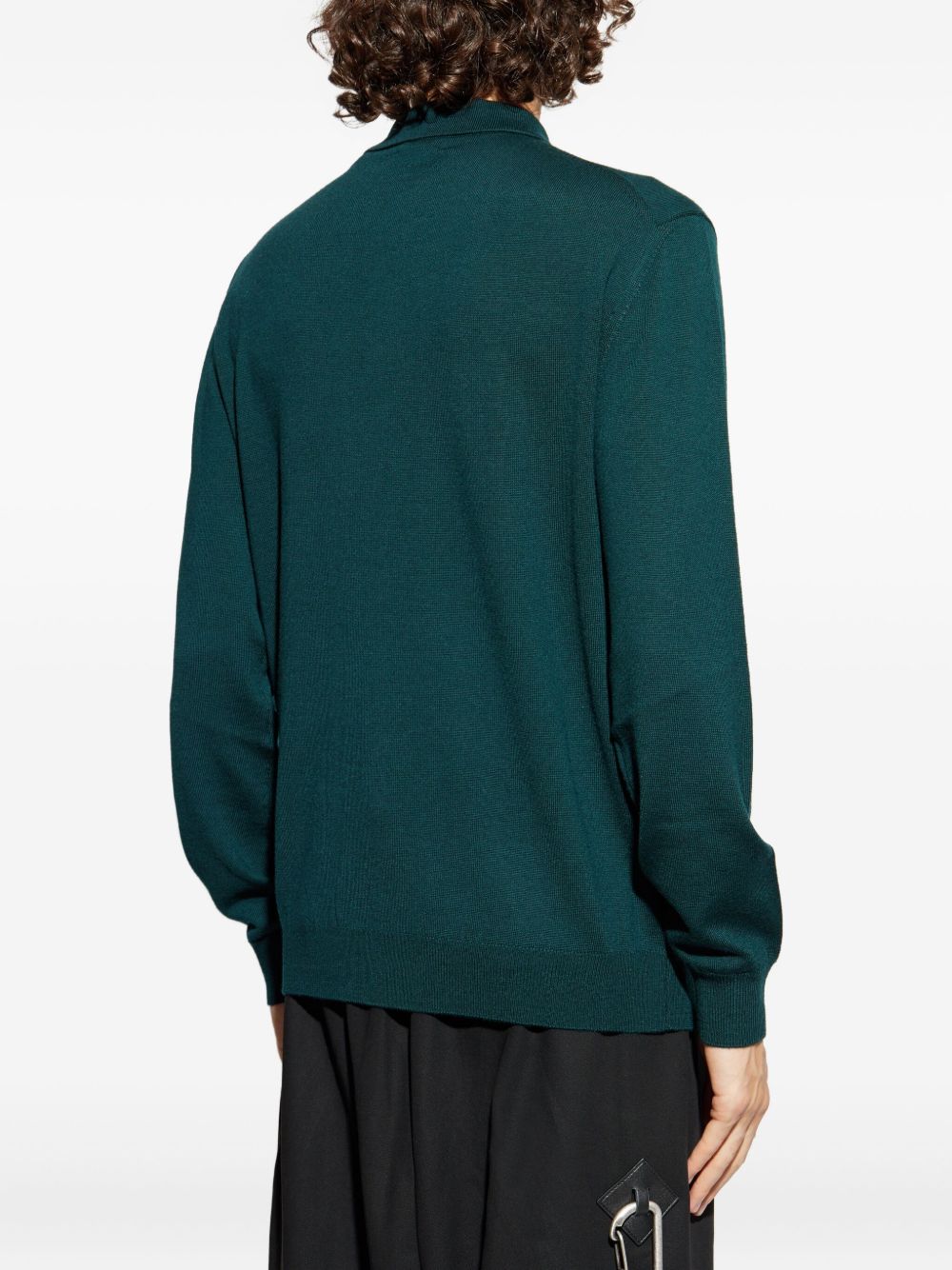 Long-Sleeved Bottle Green Knit Polo Shirt