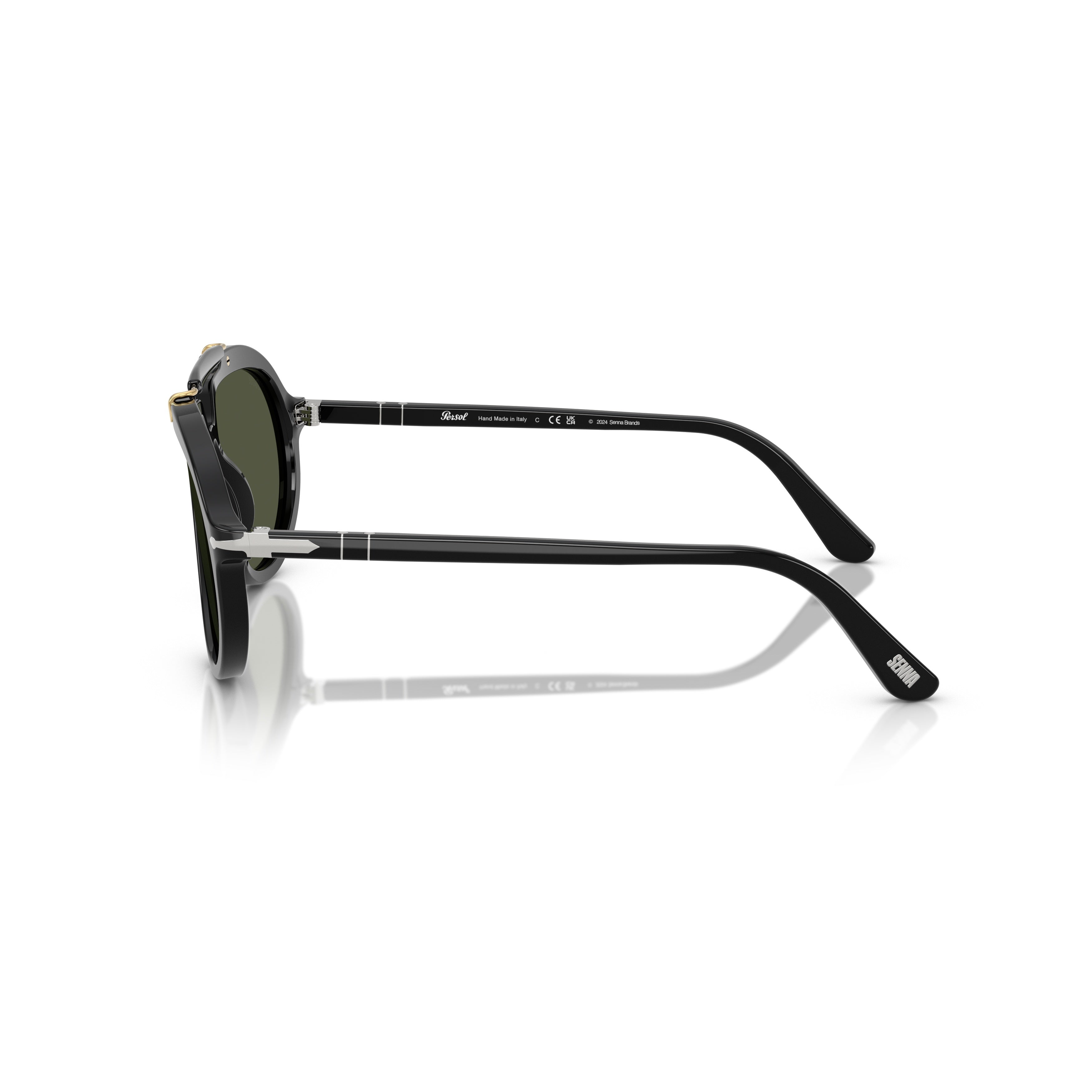 0po0202s Bold Black Aviator Sunglasses with Gold Accents