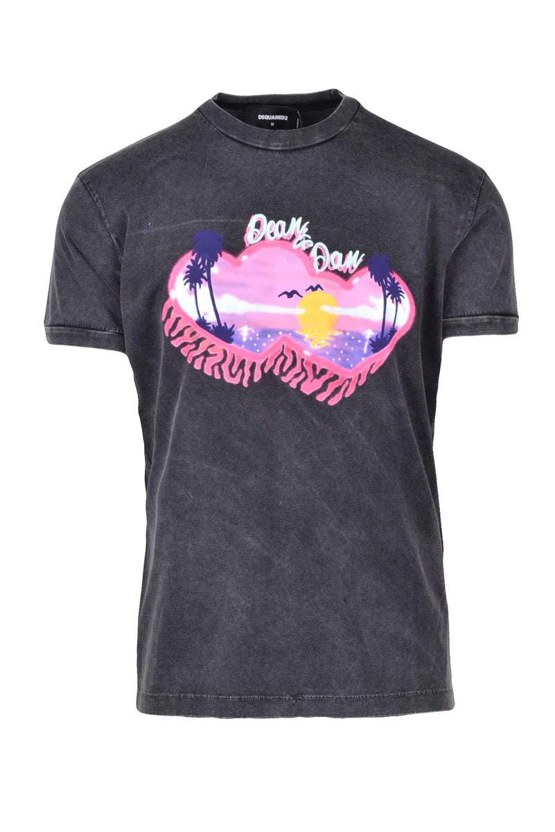 Washed Black Graphic Print T-Shirt