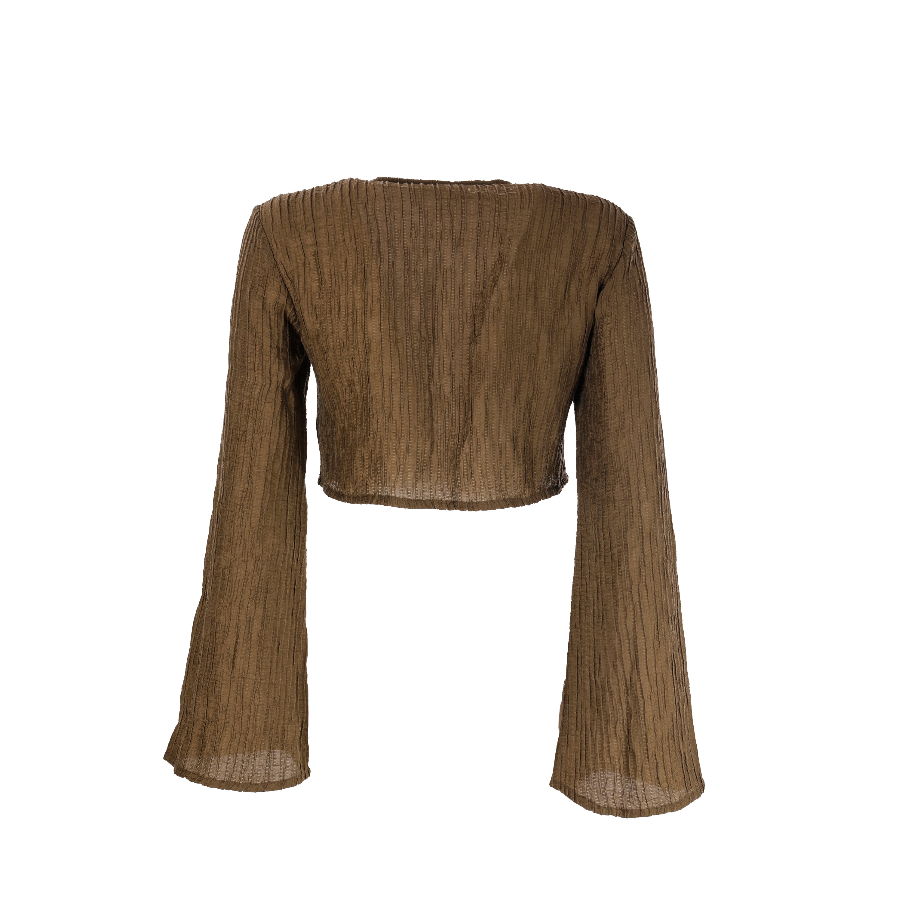 Cropped Long-Sleeved Top With Textured Fabric And Artistic Clasp
