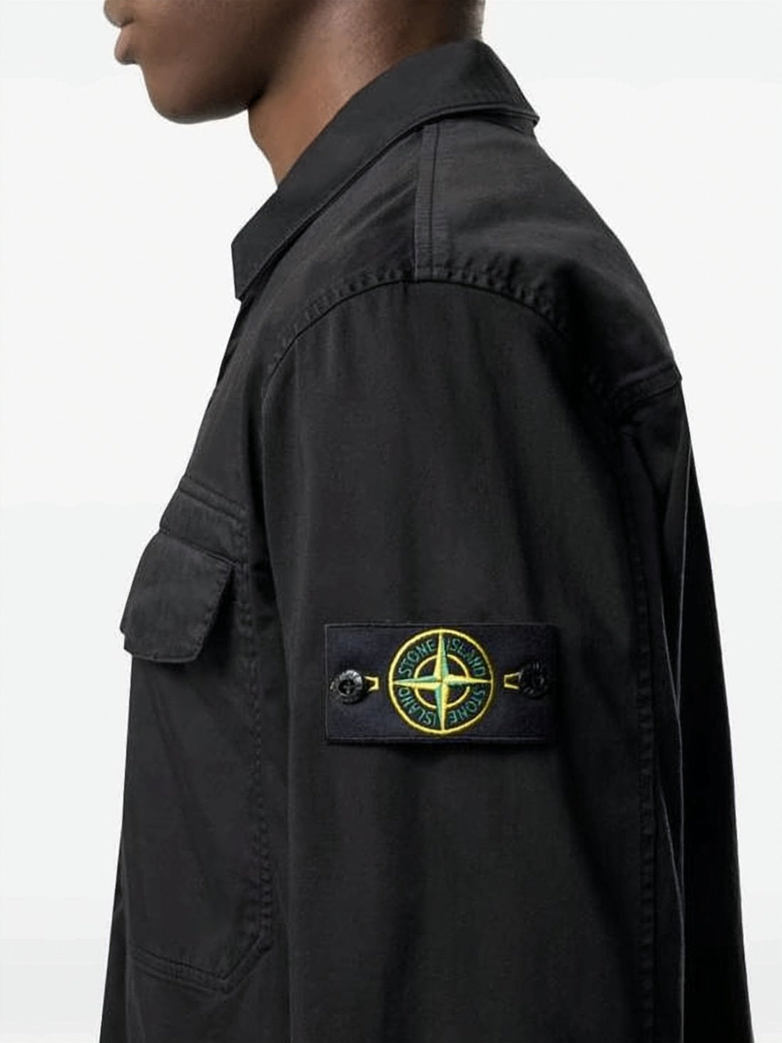 Minimalist Black Casual Jacket with Branded Patch