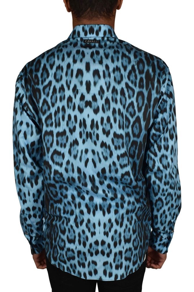Electric Blue Jaguar Print Roberto Cavalli Shirt