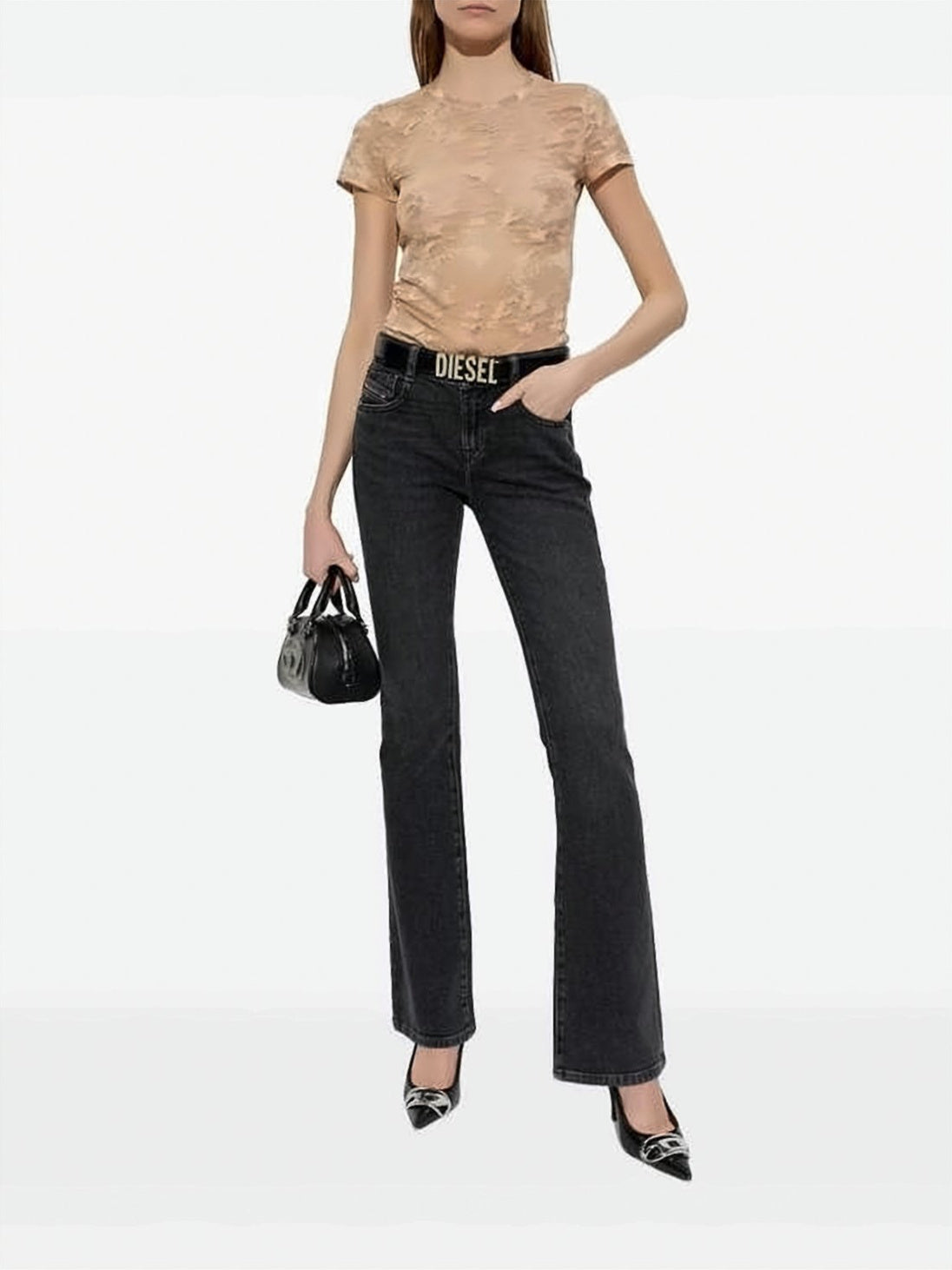 Bootcut Black Jeans with Mid-Rise Waist