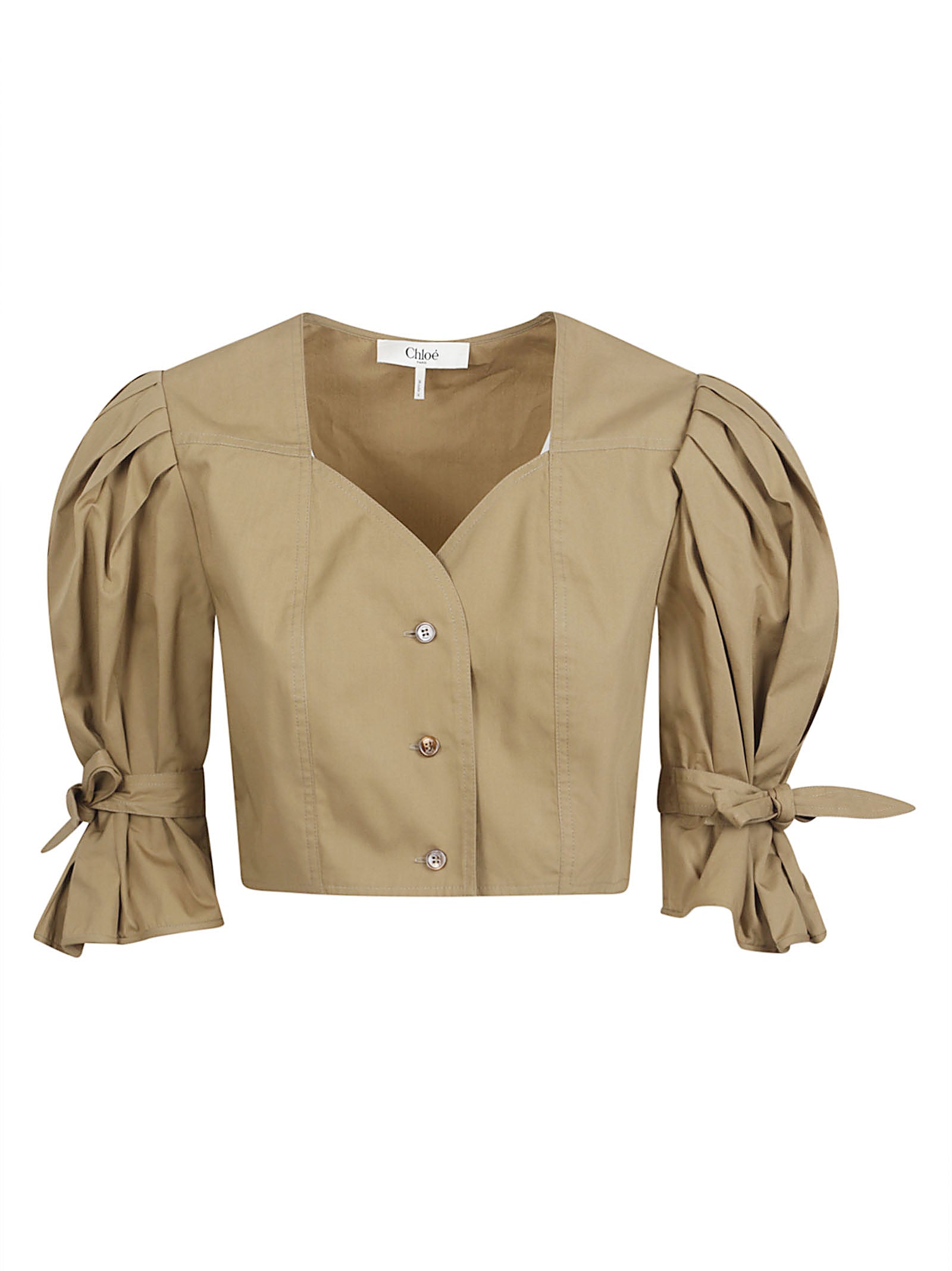 Cropped Top with Puffed Sleeves and Mother-of-Pearl Buttons