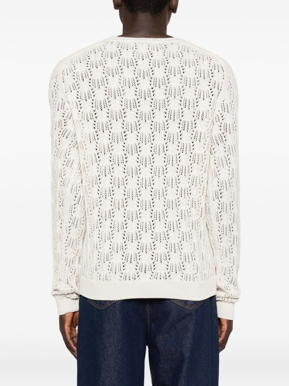 White Openwork Knit Orb Round Sweater