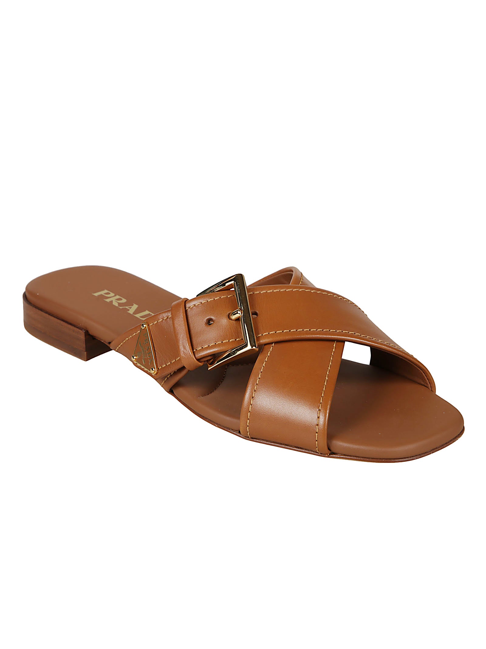Crisscross Leather Slide Sandal With Adjustable Buckle