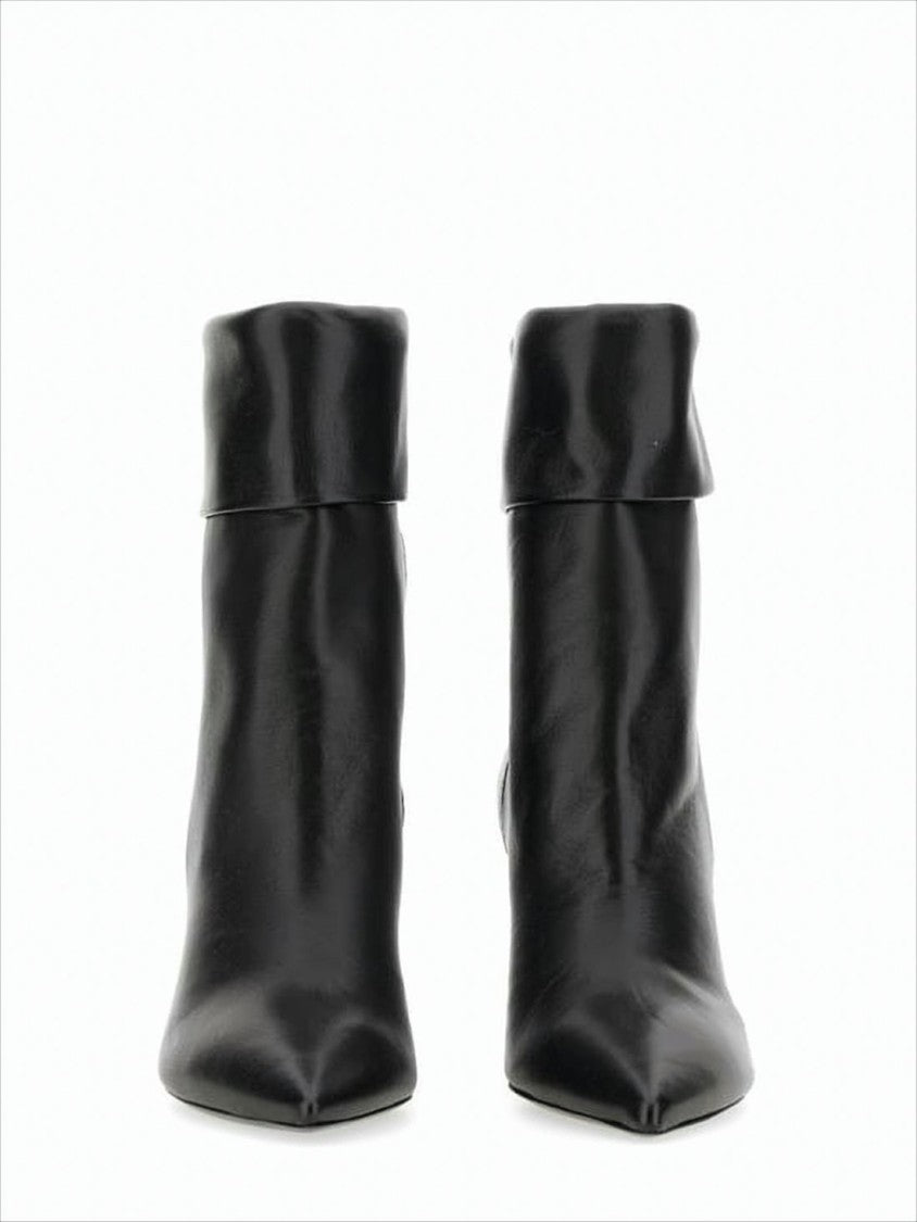 Geometric Block Heel Ankle Boots in Smooth Lambskin
