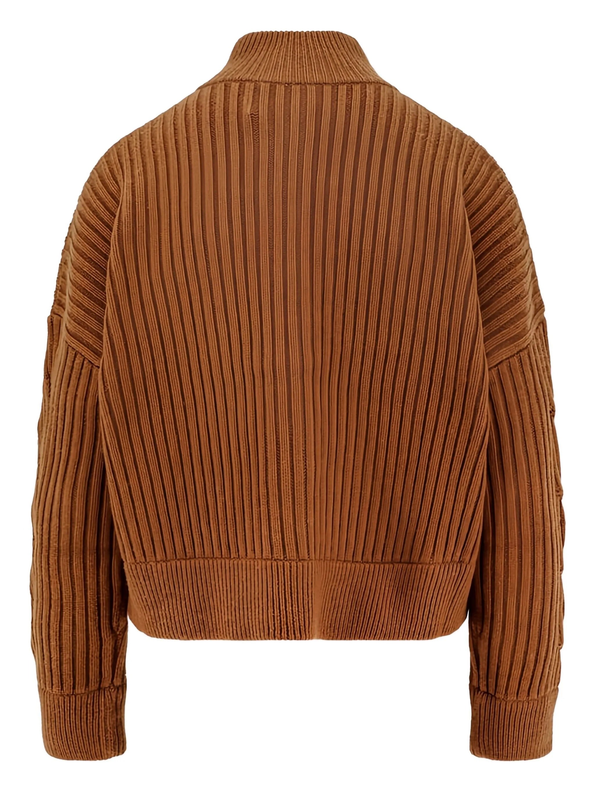 Brown Afelio Ribbed Knit Cropped Jacket