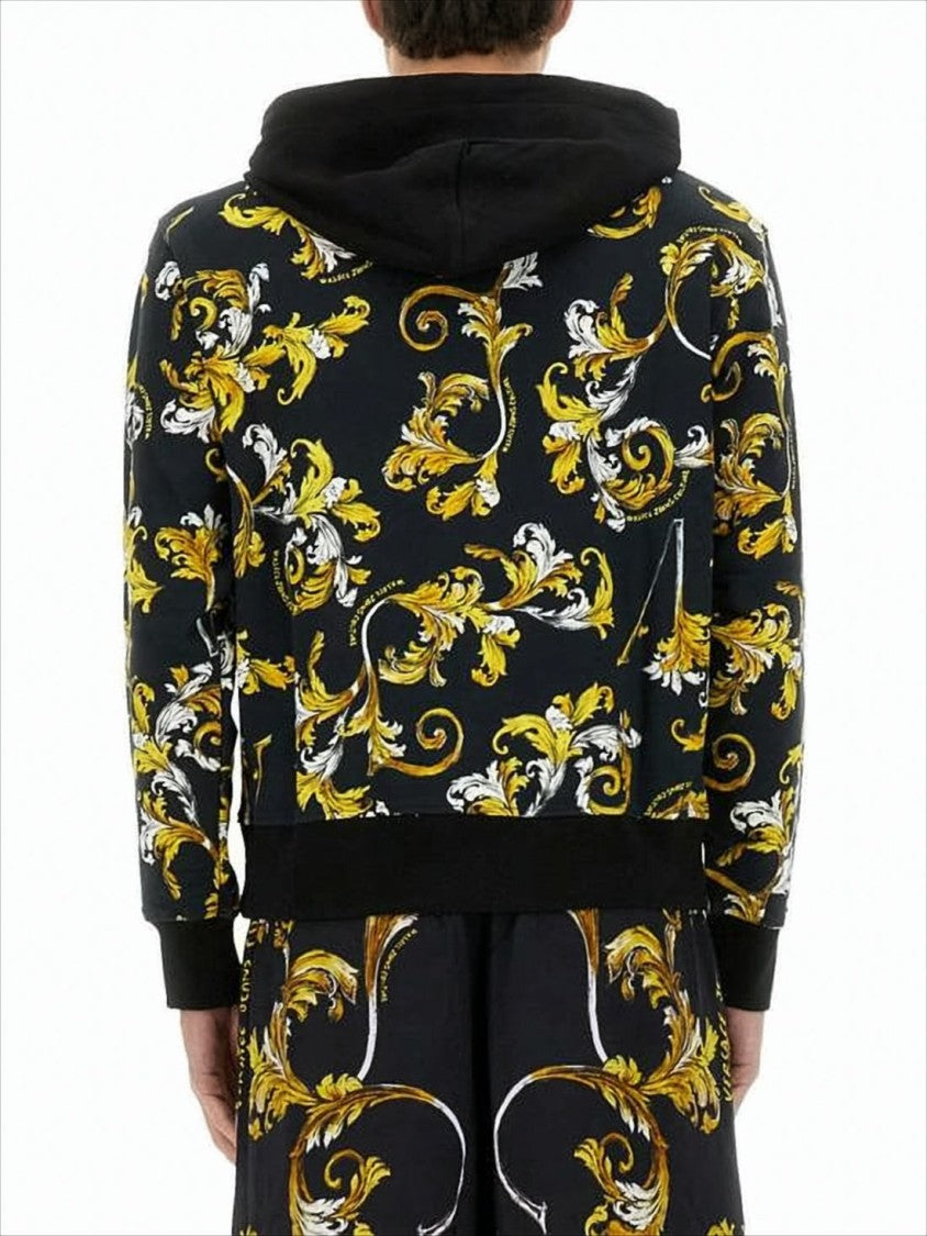 Baroque-Inspired Hoodie in Black with Gold Print