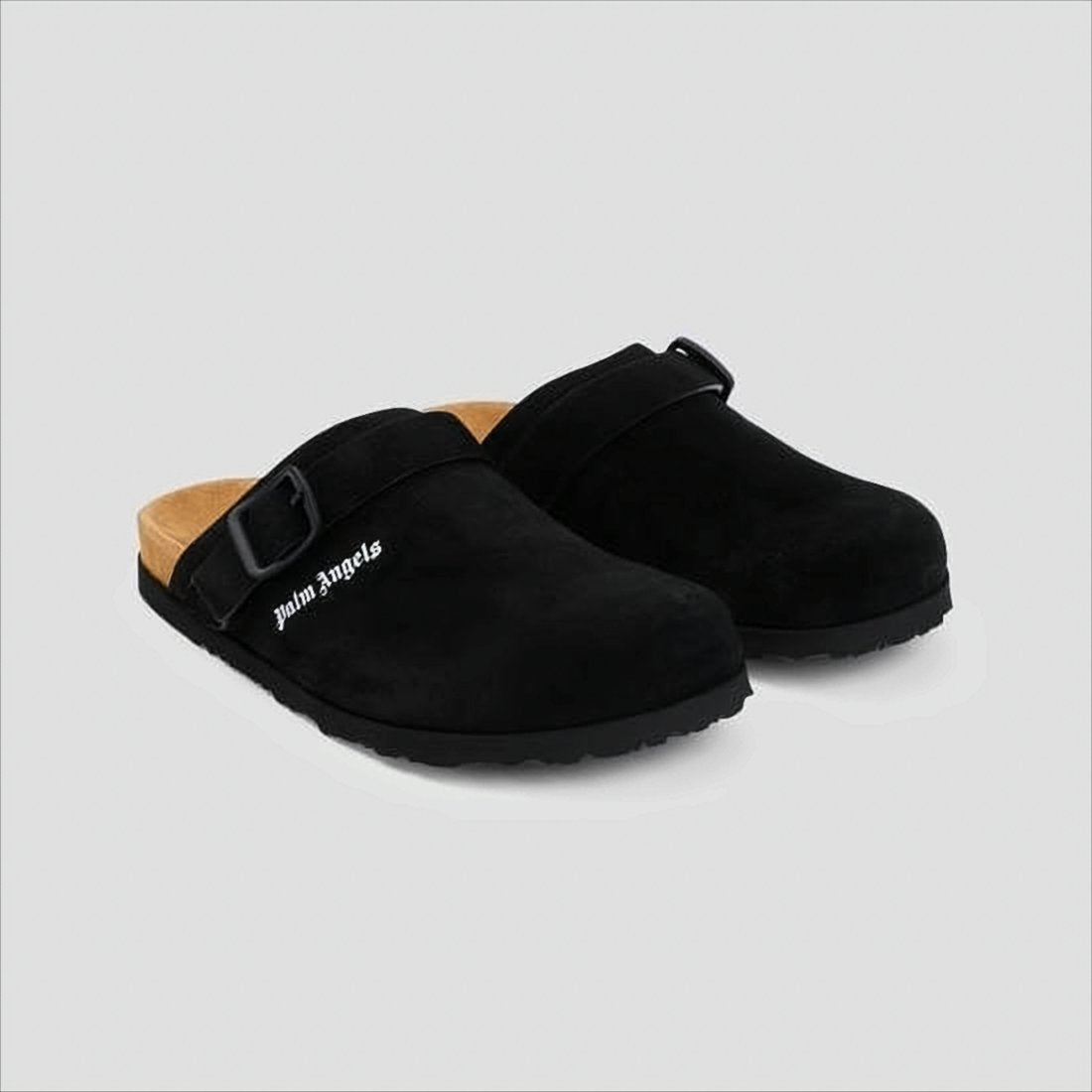 Matte-Finish Suede Slip-On Mules with Adjustable Strap