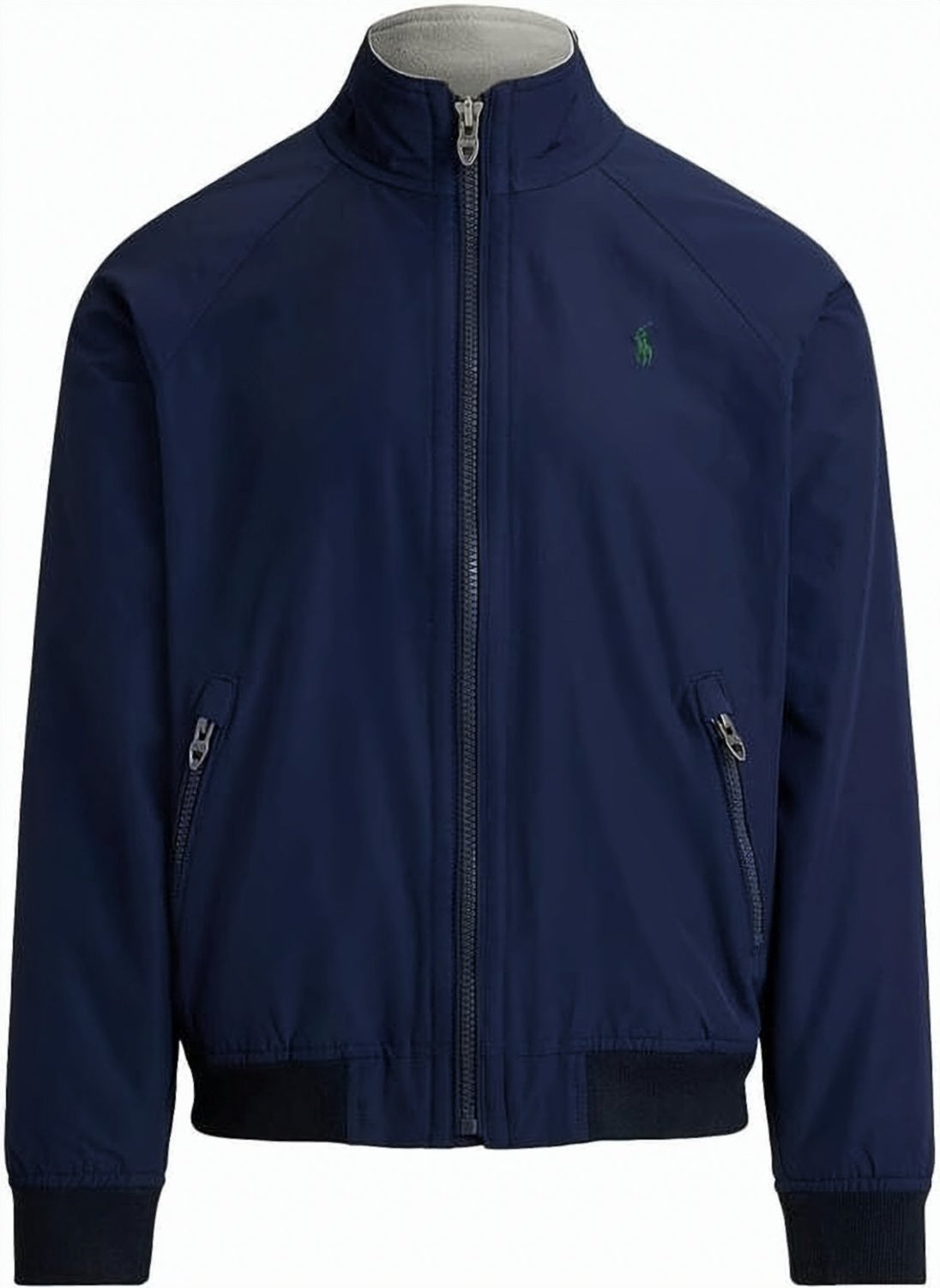 Blue Solid Front Zipper Stand Collar Jacket