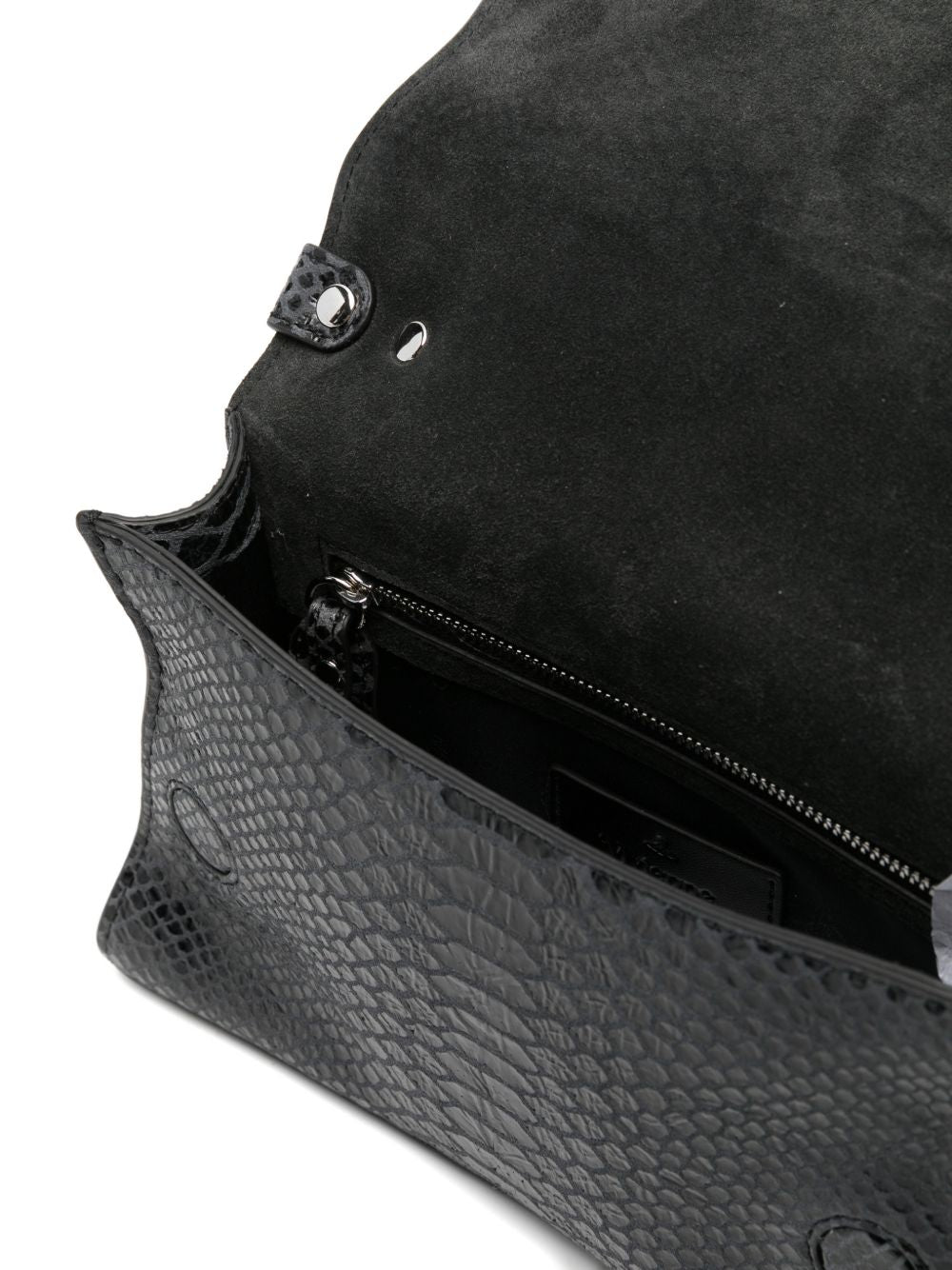 Dark Grey Snakeskin Textured Foldover Bag