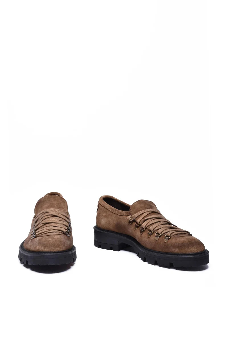 Suede Leather Lace-up Shoes - Brown