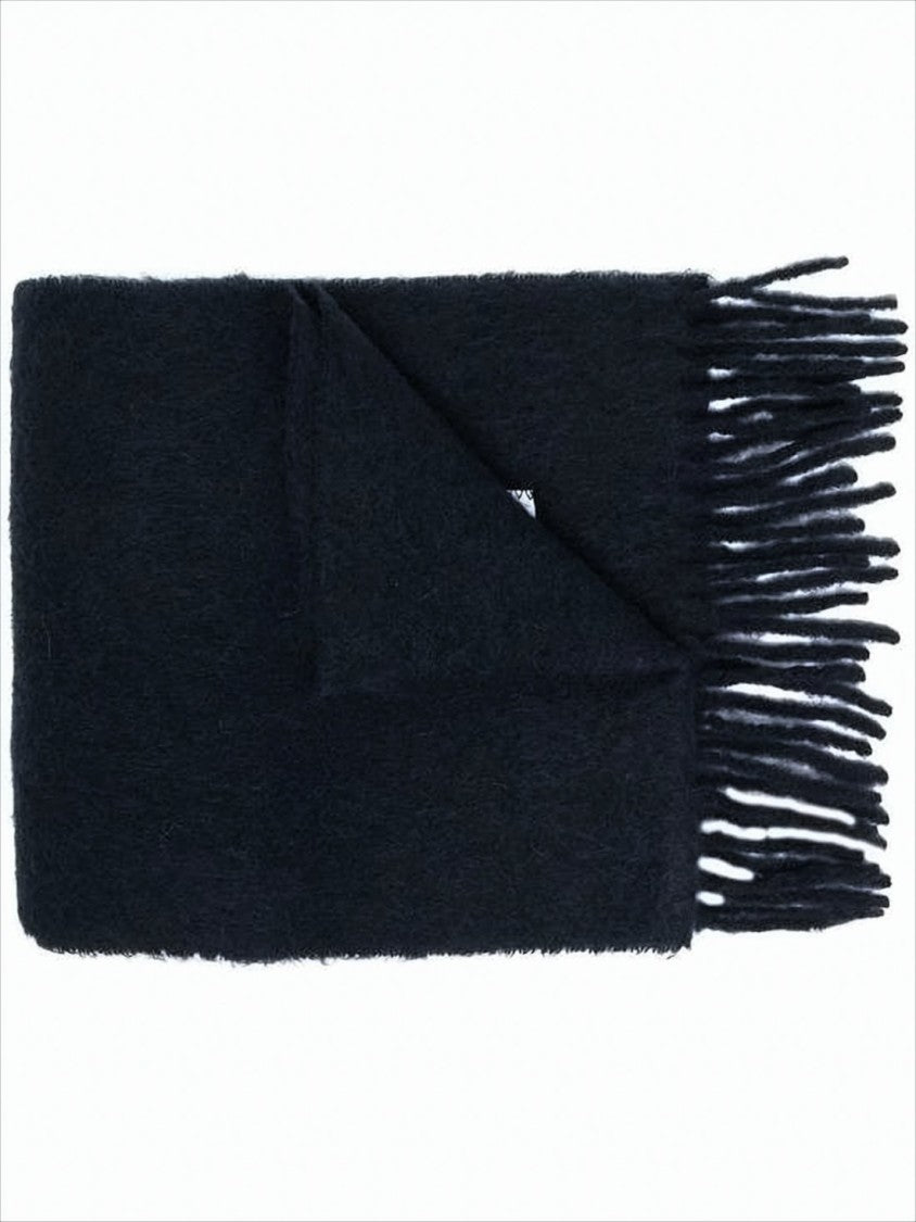 Long Fringed Alpaca and Polyamide Scarf with Rectangular Patch