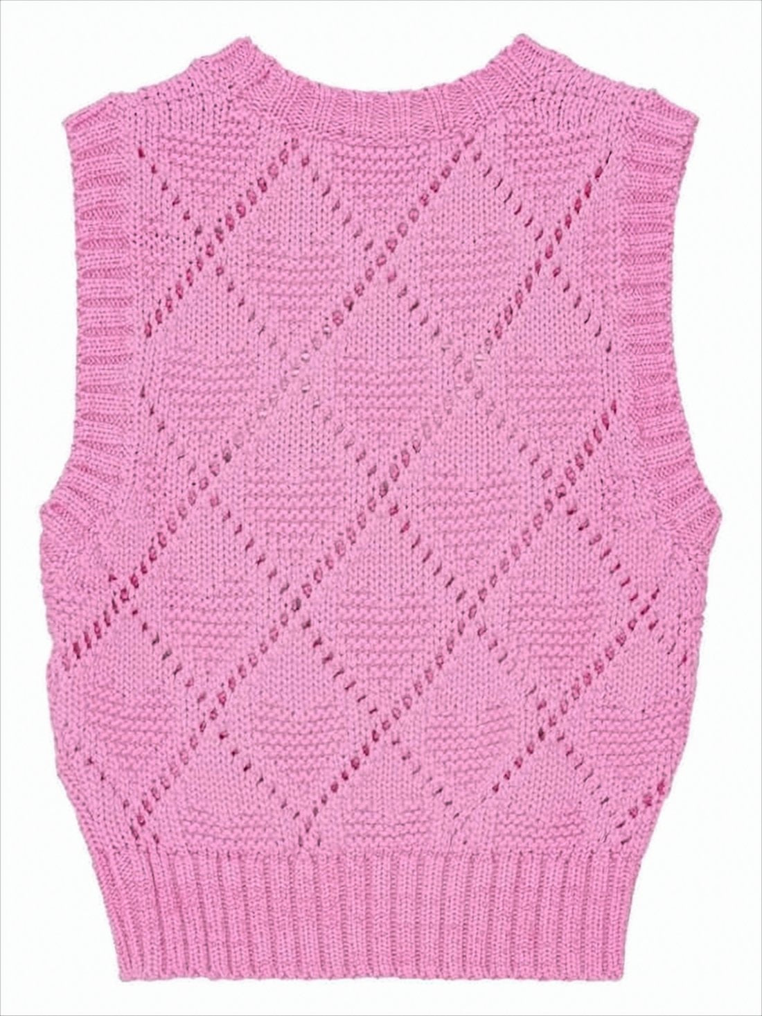 Sleeveless Knitted Sweater Vest with Diamond Pattern and Logo