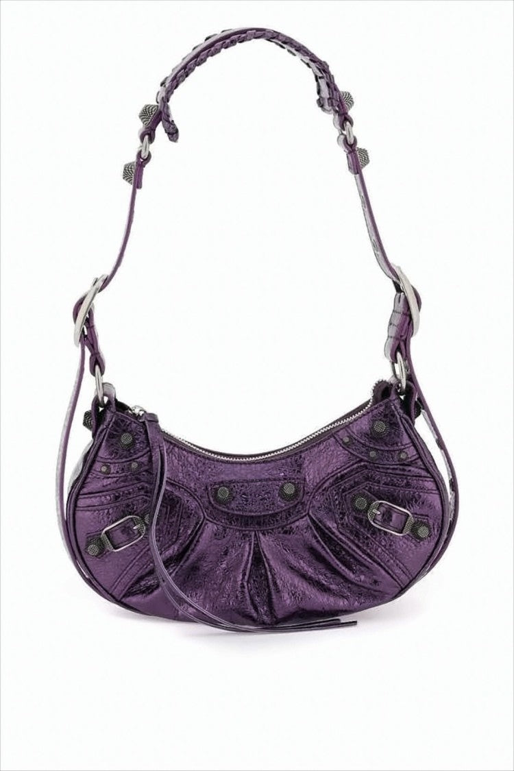 Crescent Shoulder Bag in Glossy Lambskin Leather