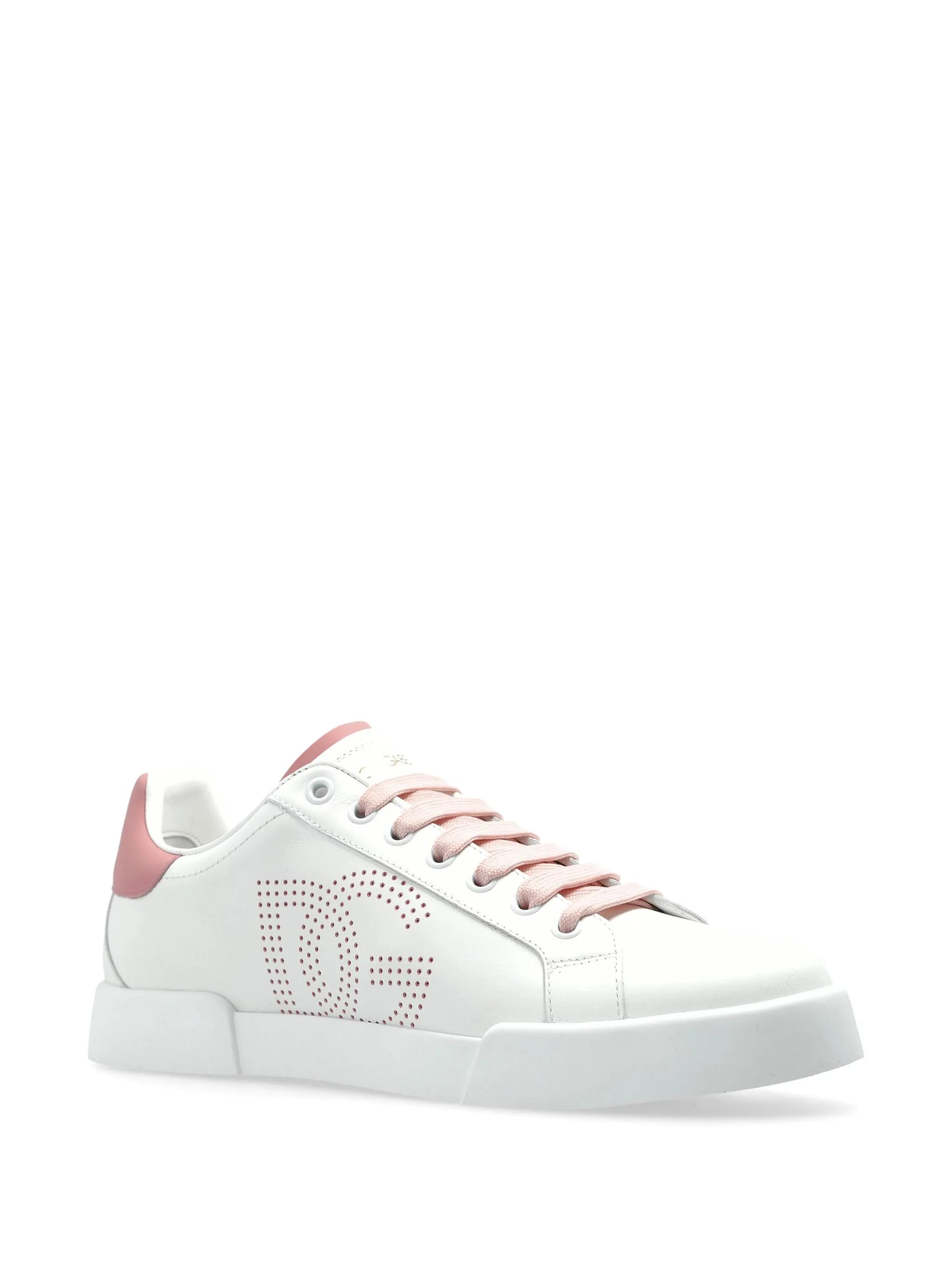 White Portofino Perforated Logo Leather Sneakers