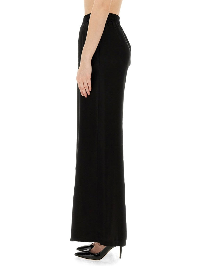 Black Wide Leg Pants With Relaxed Fit And Elastic Waistband