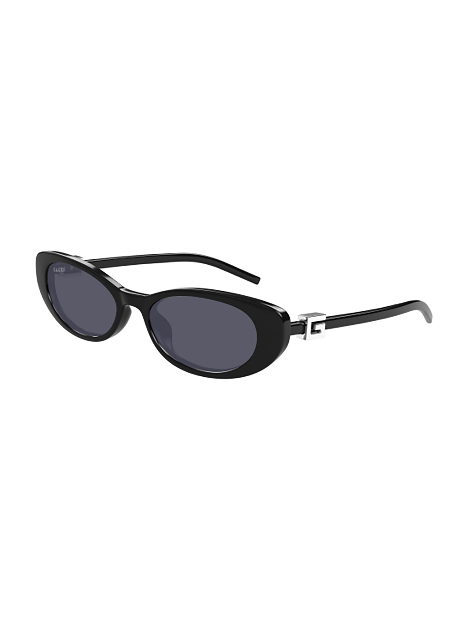 Oval Lens Sunglasses With Black Plastic Frame And Silver-Tone Logo